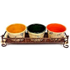 Boston Warehouse Condiment Serving Set Kate McRostie Stoneware Bowls OrnateTray